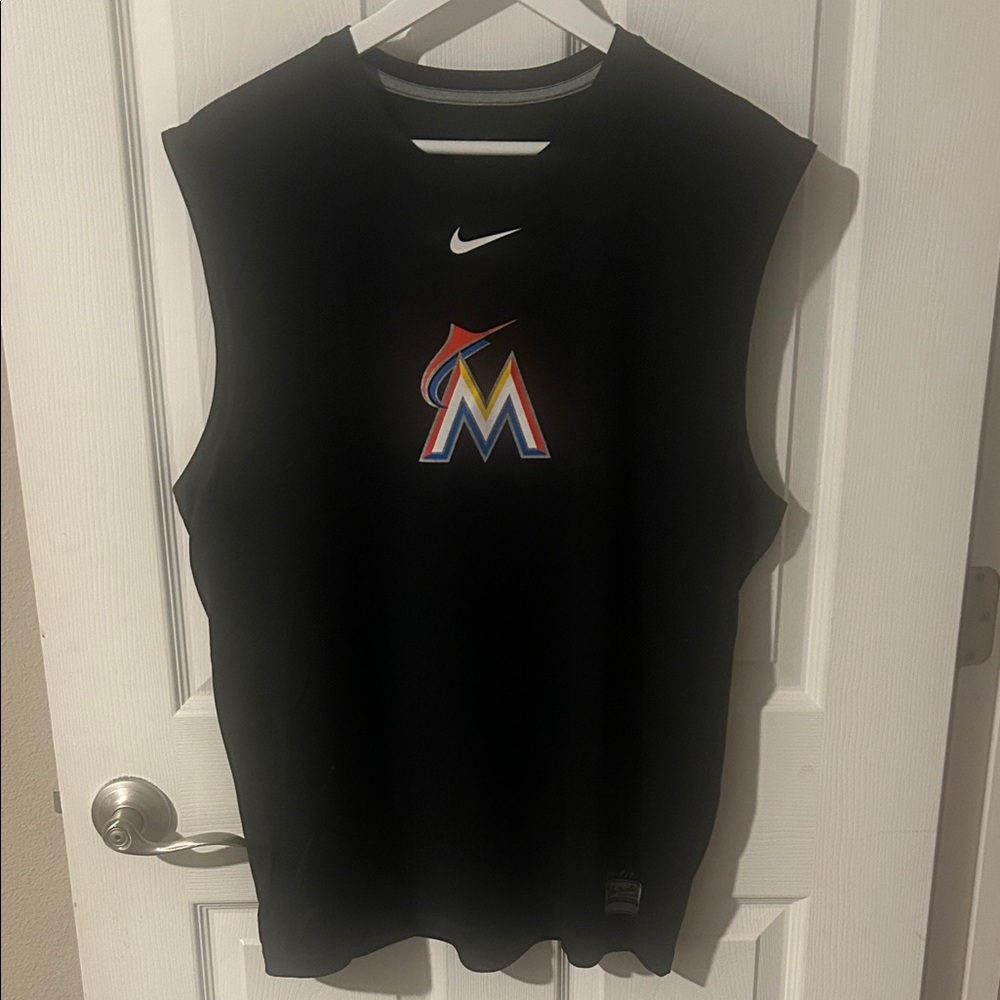 Nike Black MLB Miami Marlins Logo Sleeveless Muscle Tee